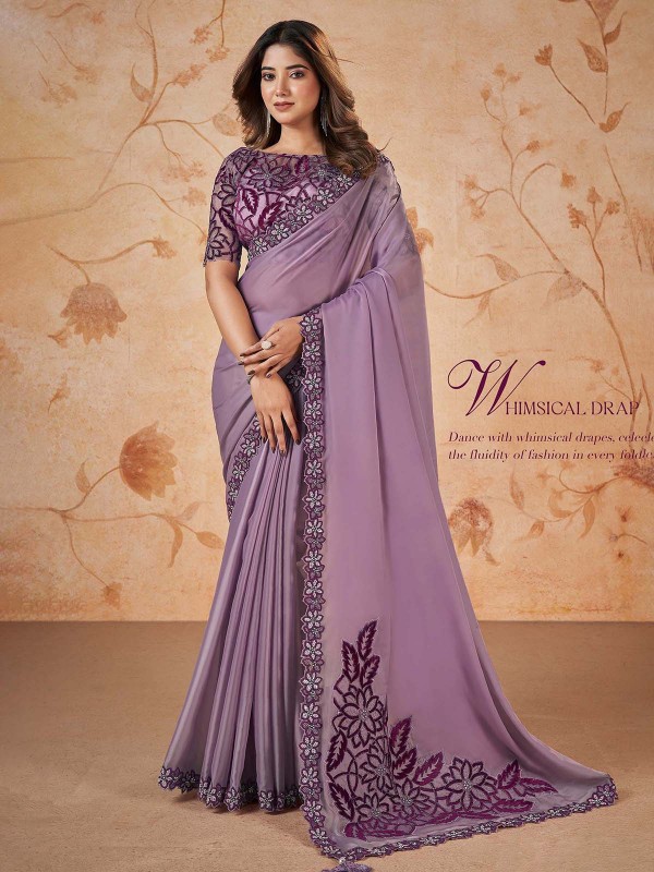 Light Violet Organza Silk Saree